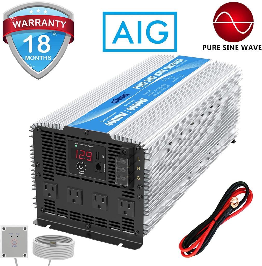 GIANDEL 4000 Watt Inverter - Pure sine wave with 4 outlets